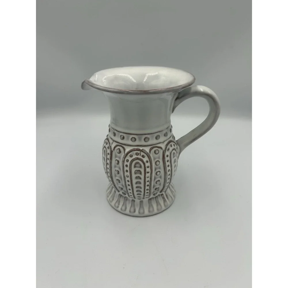 Godinger & Co Tribeca White/Gray Ceramic Pitcher 12 oz Glossy Oven/DW Safe